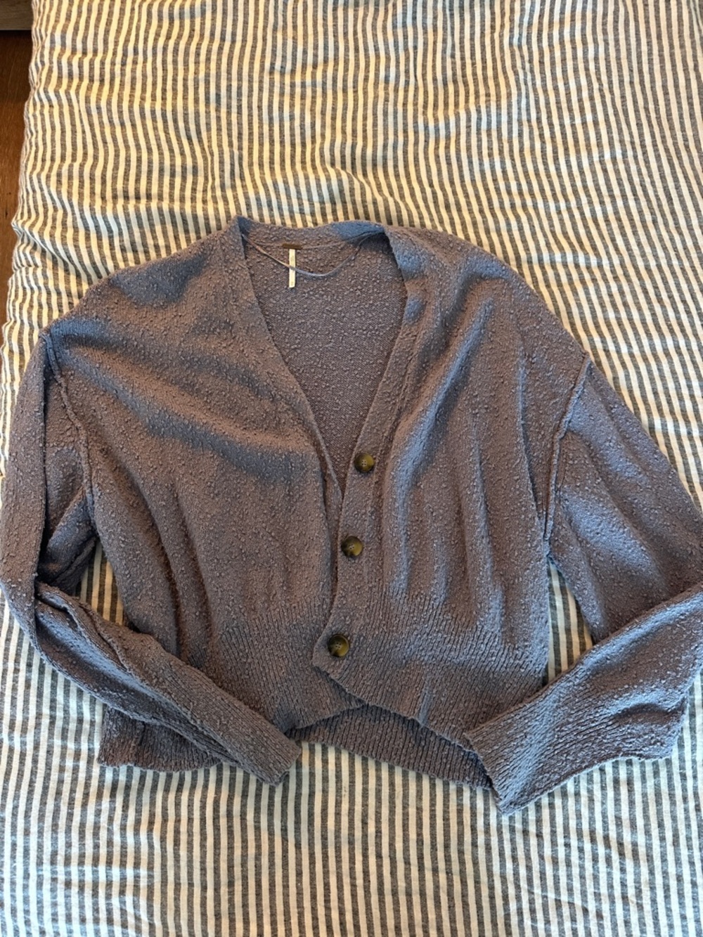 Free People Knit Boucle Cardigan Sweater - Blue